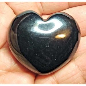 Black Obsidian Puffed Heart Natural Stone 1.5 X 1.75" including Felt Pouch-HT04